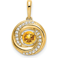 14K Yellow Gold 4.5mm Round Citrine and Diamond Moving Pendant with 18 Diamonds - 0.33 Carat Total Gem Weight by Lumare Gioia