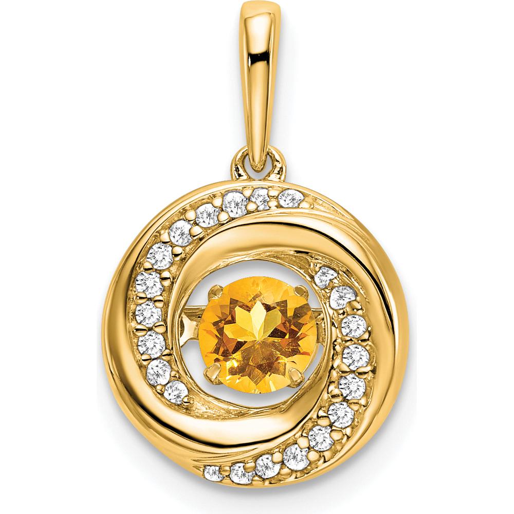 14K Yellow Gold 4.5mm Round Citrine and Diamond Moving Pendant with 18 Diamonds - 0.33 Carat Total Gem Weight by Lumare Gioia