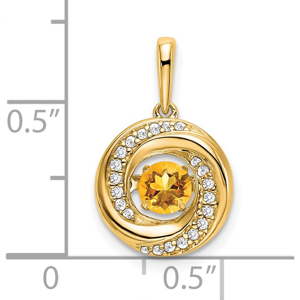 14K Yellow Gold 4.5mm Round Citrine and Diamond Moving Pendant with 18 Diamonds - 0.33 Carat Total Gem Weight by Lumare Gioia