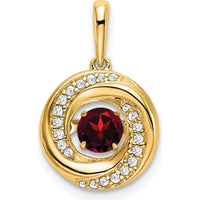 14K Yellow Gold 4.5mm Round Garnet and Diamond Moving Pendant - 0.33 Carat Total Garnet Weight, 0.009 Carat Total Diamond Weight by Lumare Gioia