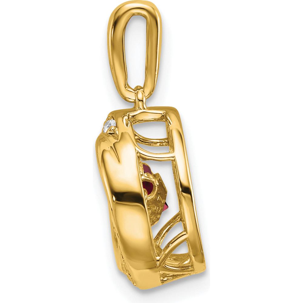 14K Yellow Gold 4.5mm Round Garnet and Diamond Moving Pendant - 0.33 Carat Total Garnet Weight, 0.009 Carat Total Diamond Weight by Lumare Gioia