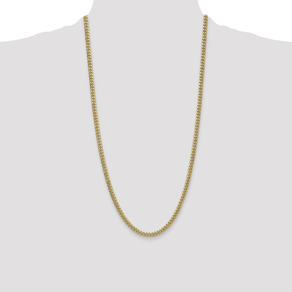 14K Yellow Gold 4.5mm Semi-Solid Miami Cuban Chain Necklace - 28 Inches by Oro Pregiato