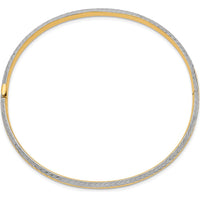 14K Yellow Gold 4.75mm Diamond-Cut Hinged Bangle Bracelet with Rhodium Plating by Oro Pregiato