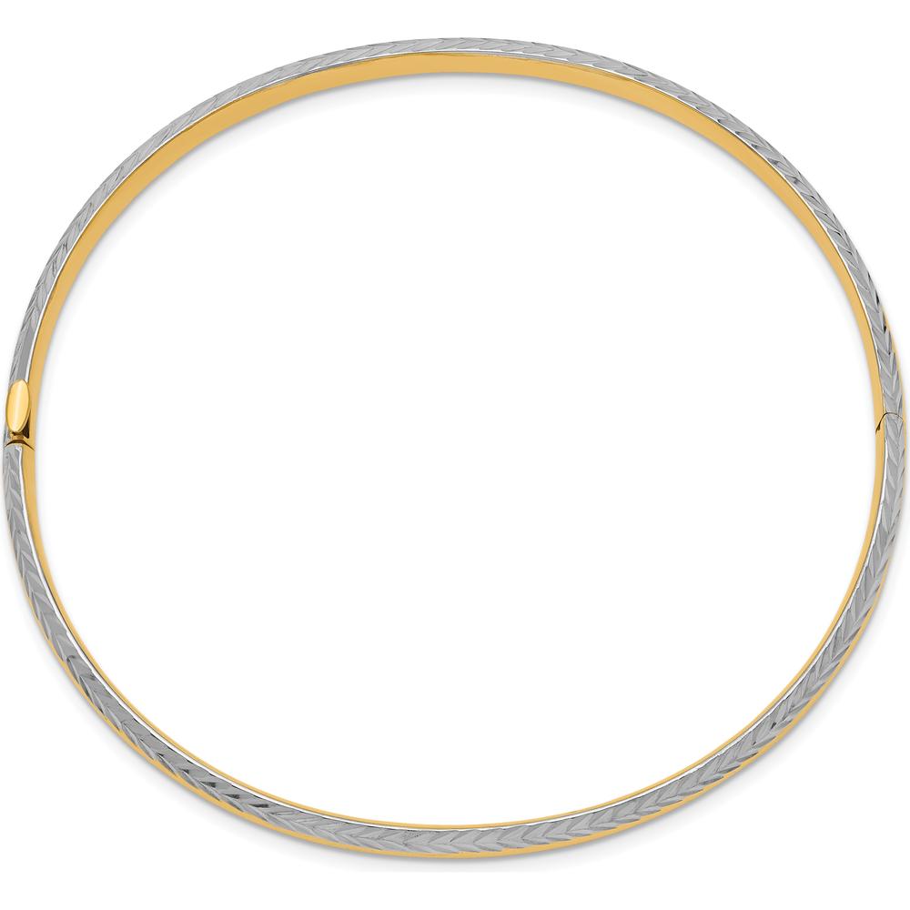 14K Yellow Gold 4.75mm Diamond-Cut Hinged Bangle Bracelet with Rhodium Plating by Oro Pregiato