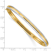 14K Yellow Gold 4.75mm Diamond-Cut Hinged Bangle Bracelet with Rhodium Plating by Oro Pregiato