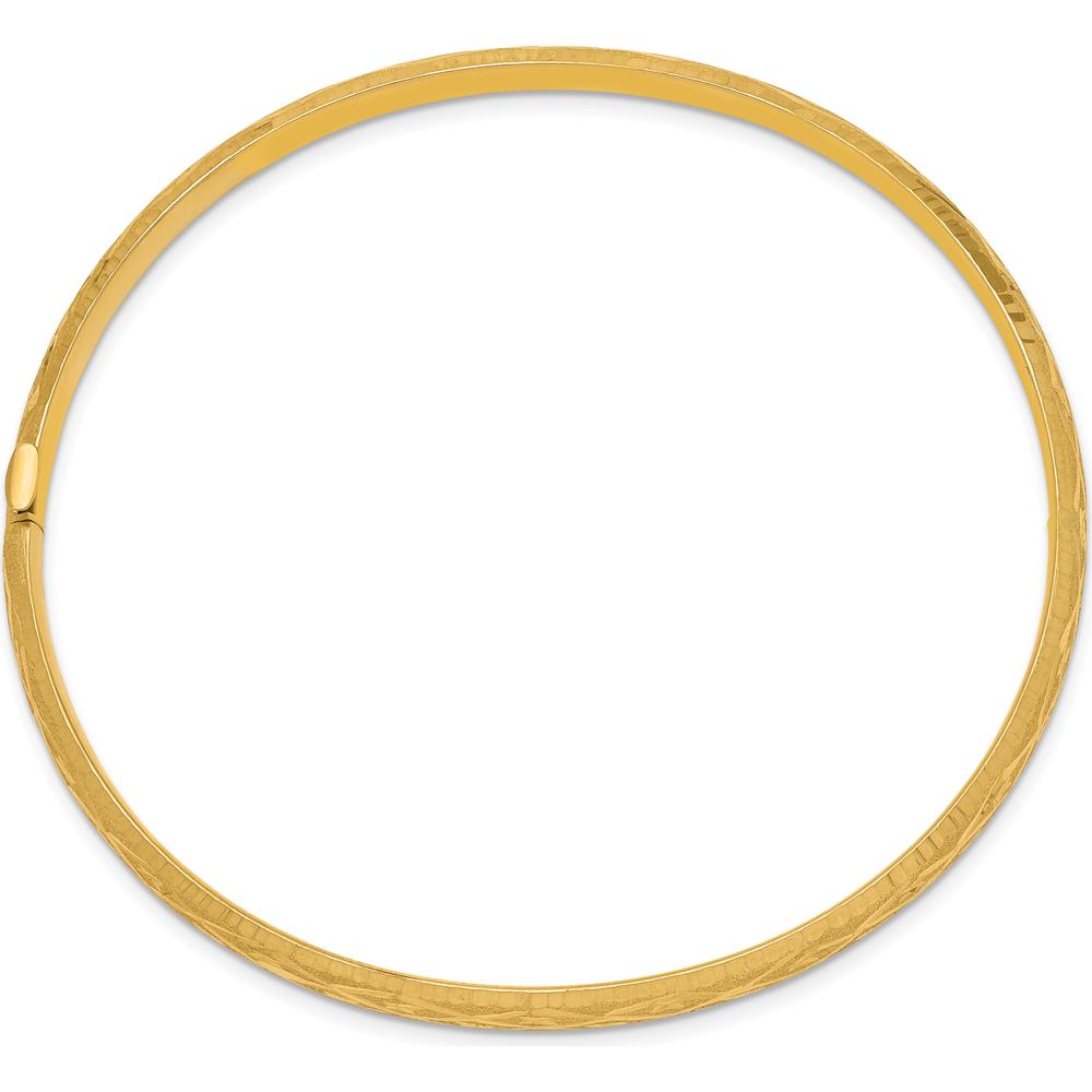 14K Yellow Gold 4.75mm Diamond-Cut Hinged Oval Bangle Bracelet - Polished Finish by Oro Pregiato