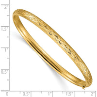 14K Yellow Gold 4.75mm Diamond-Cut Hinged Oval Bangle Bracelet - Polished Finish by Oro Pregiato