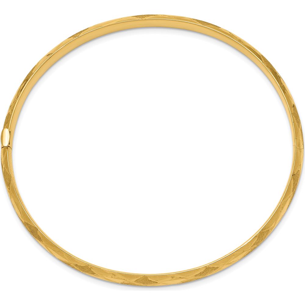 14K Yellow Gold 4.75mm Diamond-Cut Hinged Oval Bangle Bracelet with Box Catch Clasp by Oro Pregiato