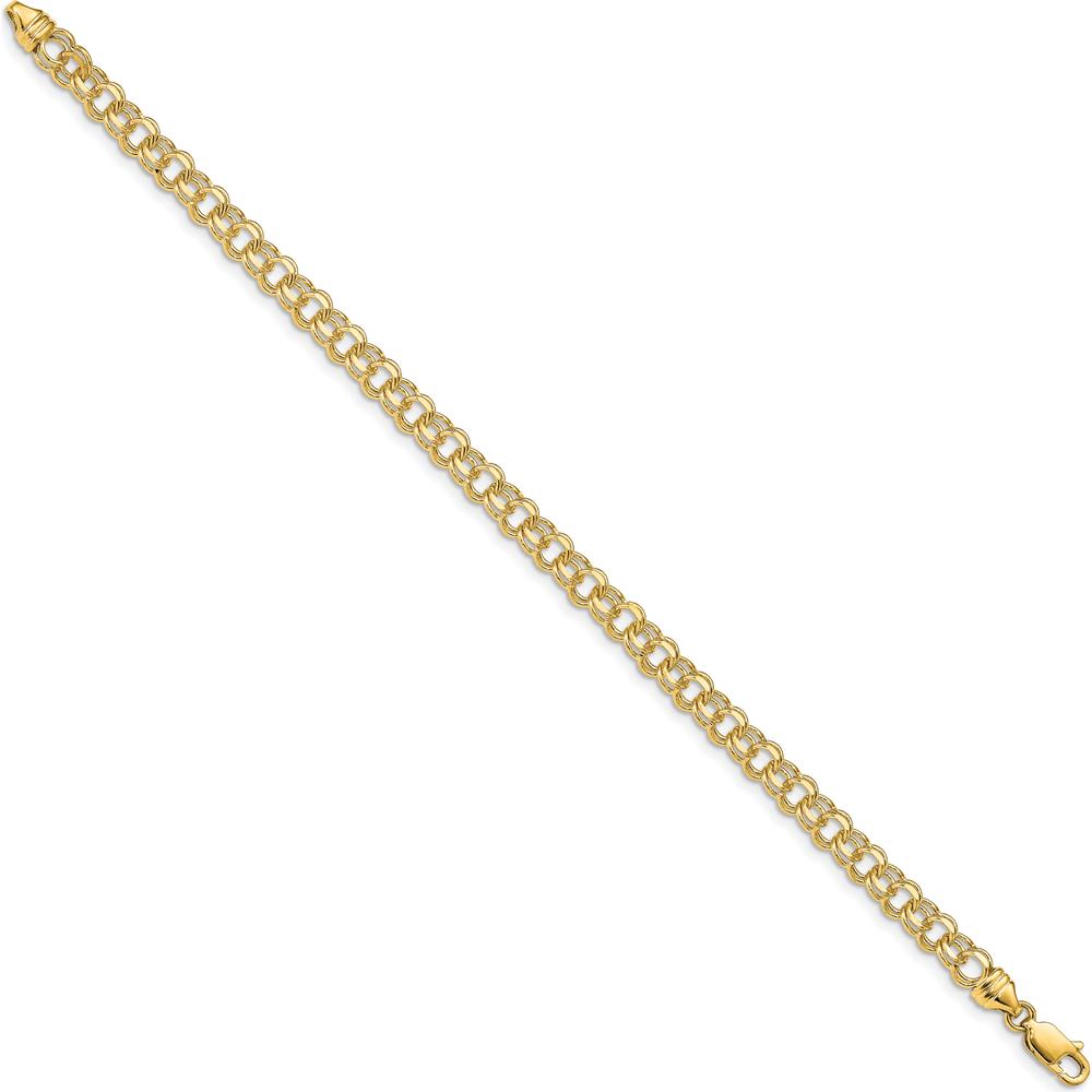 14K Yellow Gold 4.75mm Diamond-Cut Solid Heavy Double Link 7" Charm Bracelet by Oro Pregiato