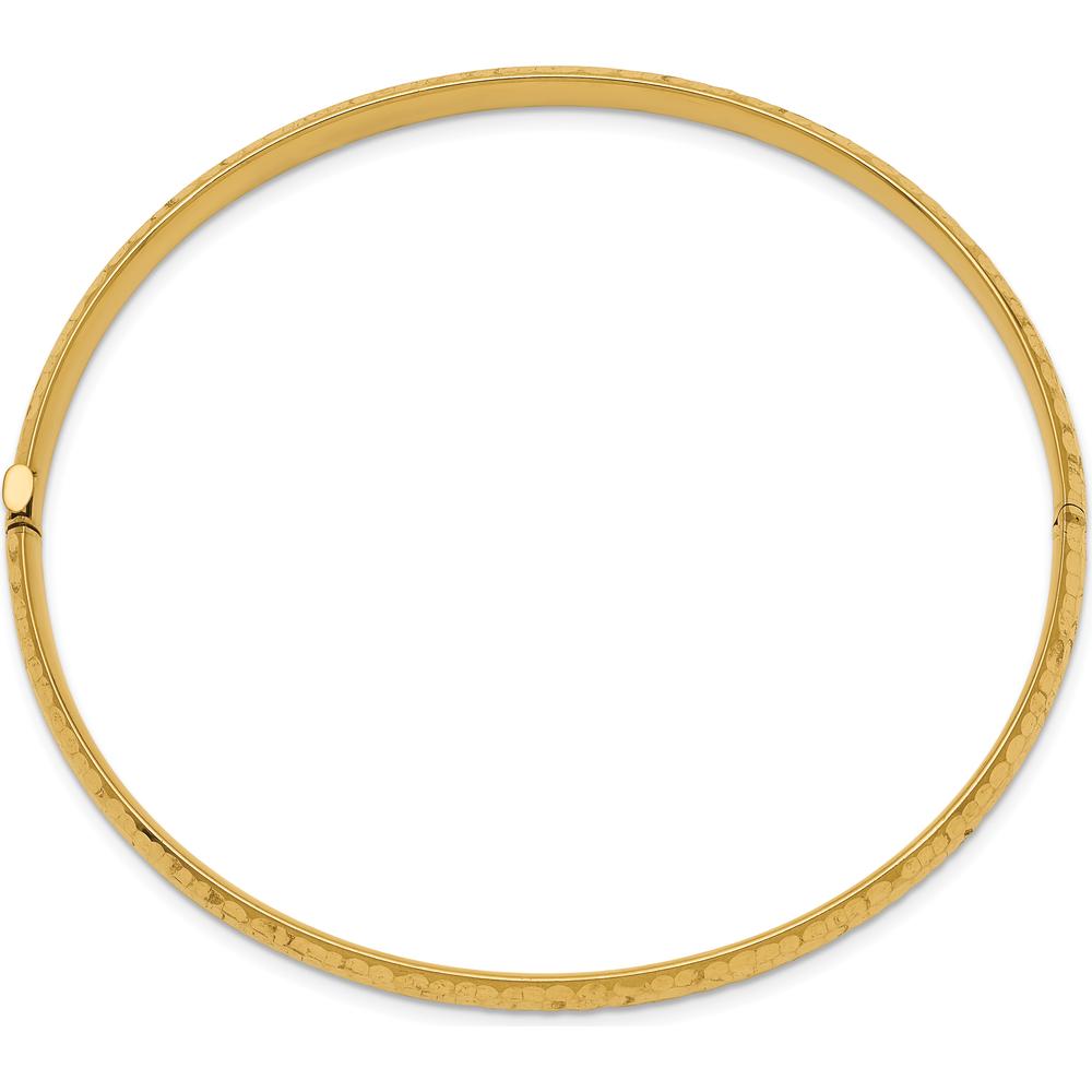 14K Yellow Gold 4.75mm Polished Hammered Hinged Bangle Bracelet by Oro Pregiato