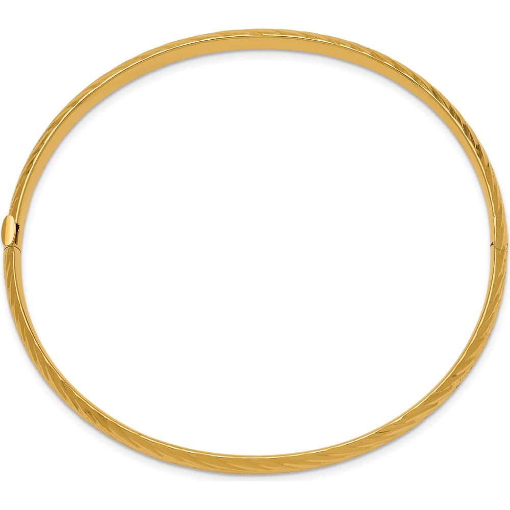 14K Yellow Gold 4.75mm Polished Textured Hinged Oval Bangle Bracelet with Box Catch Clasp by Oro Pregiato