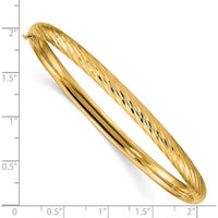 14K Yellow Gold 4.75mm Polished Textured Hinged Oval Bangle Bracelet with Box Catch Clasp by Oro Pregiato