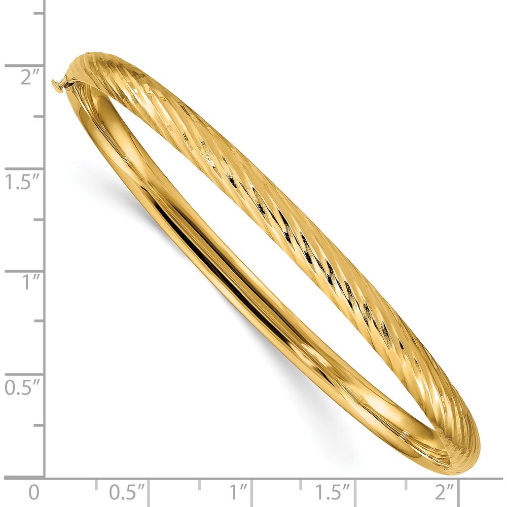 14K Yellow Gold 4.75mm Polished Textured Hinged Oval Bangle Bracelet with Box Catch Clasp by Oro Pregiato