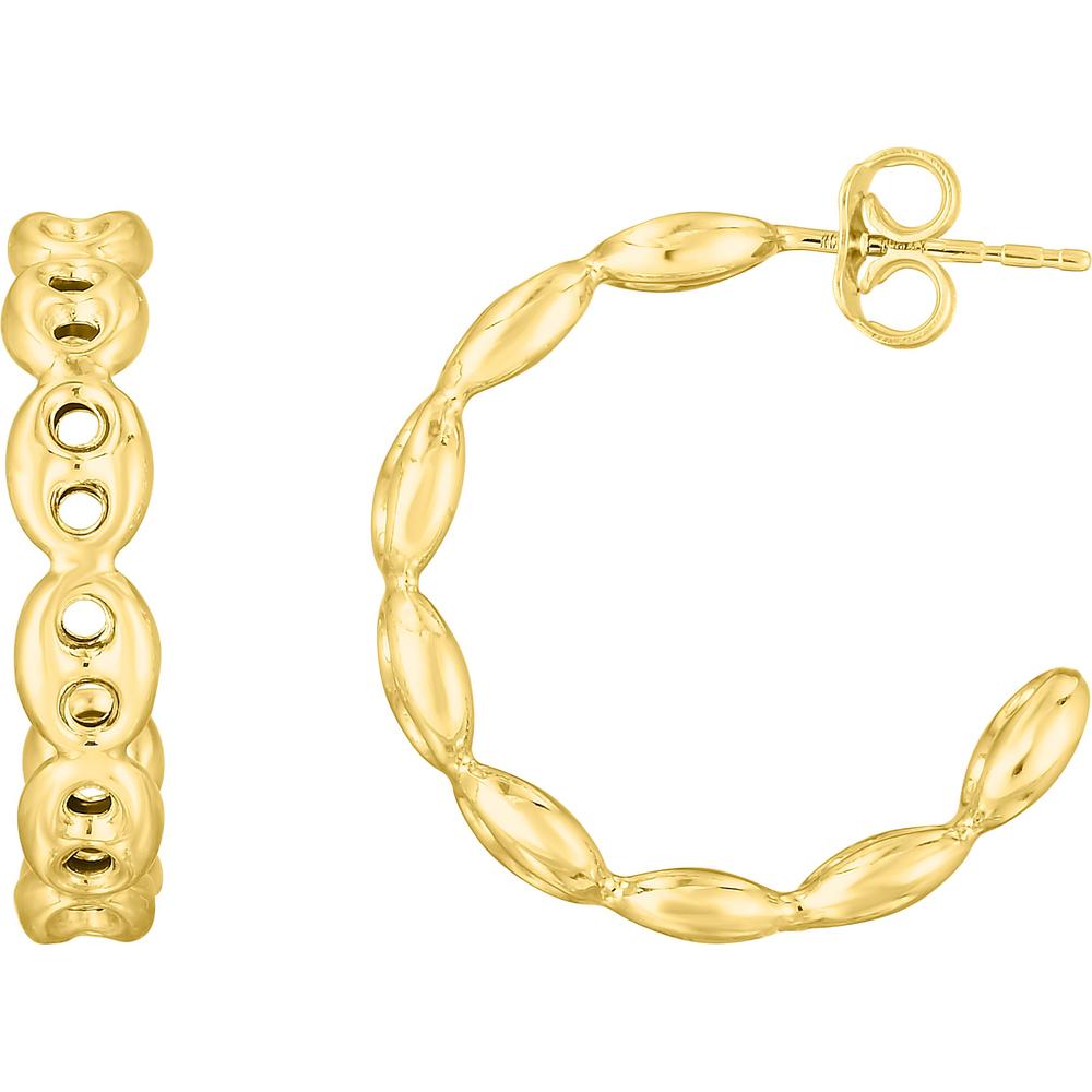 14K Yellow Gold 4.9mm Puffed Mariner C-Hoop Earrings with Push-Back Closure by Orozza Fine Jewelry