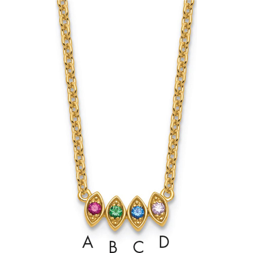 14K Yellow Gold 4-Birthstone Mother's Necklace Mounting - Customizable Pendant with Cable Chain by Oro Pregiato