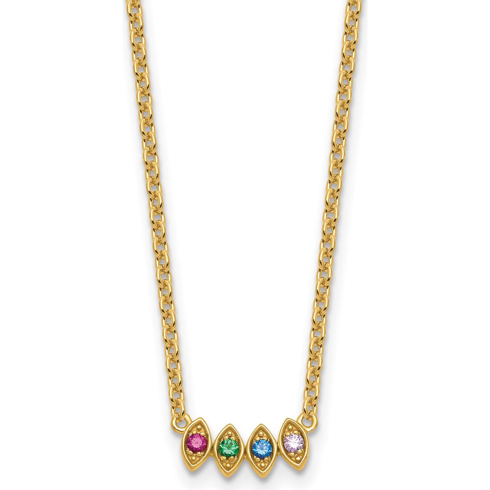14K Yellow Gold 4-Birthstone Mother's Necklace Mounting - Customizable Pendant with Cable Chain by Oro Pregiato