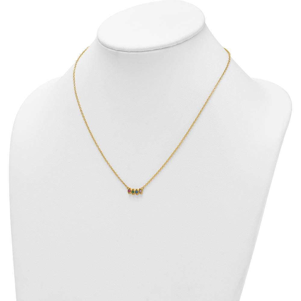 14K Yellow Gold 4-Birthstone Mother's Necklace Mounting - Customizable Pendant with Cable Chain by Oro Pregiato
