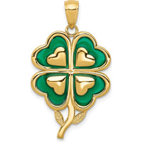 14K Yellow Gold 4-Leaf Clover Pendant with Green Enamel Accents by Oro Pregiato