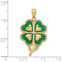 14K Yellow Gold 4-Leaf Clover Pendant with Green Enamel Accents by Oro Pregiato