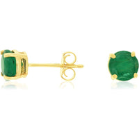 14K Yellow Gold 4-Prong Round Emerald Stud Earrings - 1.55 Carat Total Gem Weight with Friction Backs - Royal Jewelry