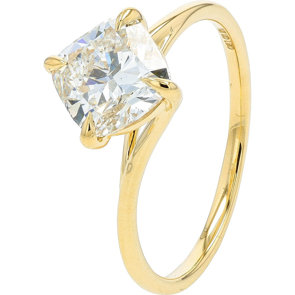 14K Yellow Gold 4-Prong Set Cushion Cut Lab Grown Diamond Engagement Ring - 1.75 Carat Total Diamond Weight
