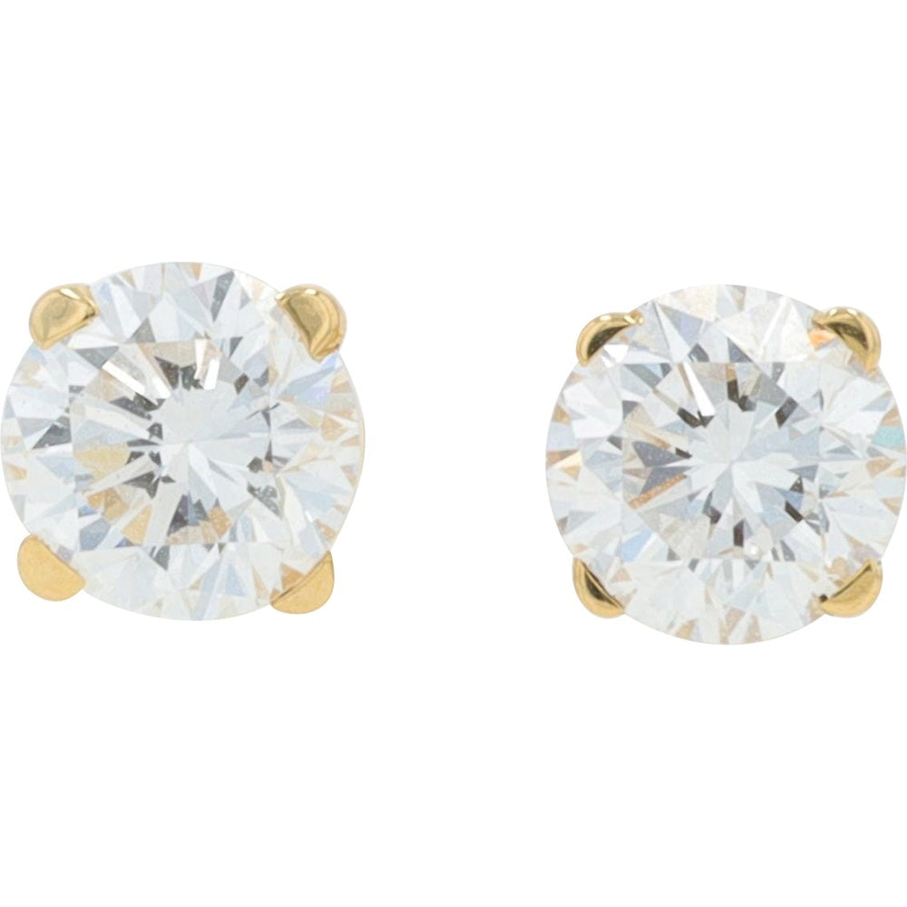 14K Yellow Gold 4-Prong Set Round Lab Grown Diamond Stud Earrings - 0.50 Carat Total Diamond Weight