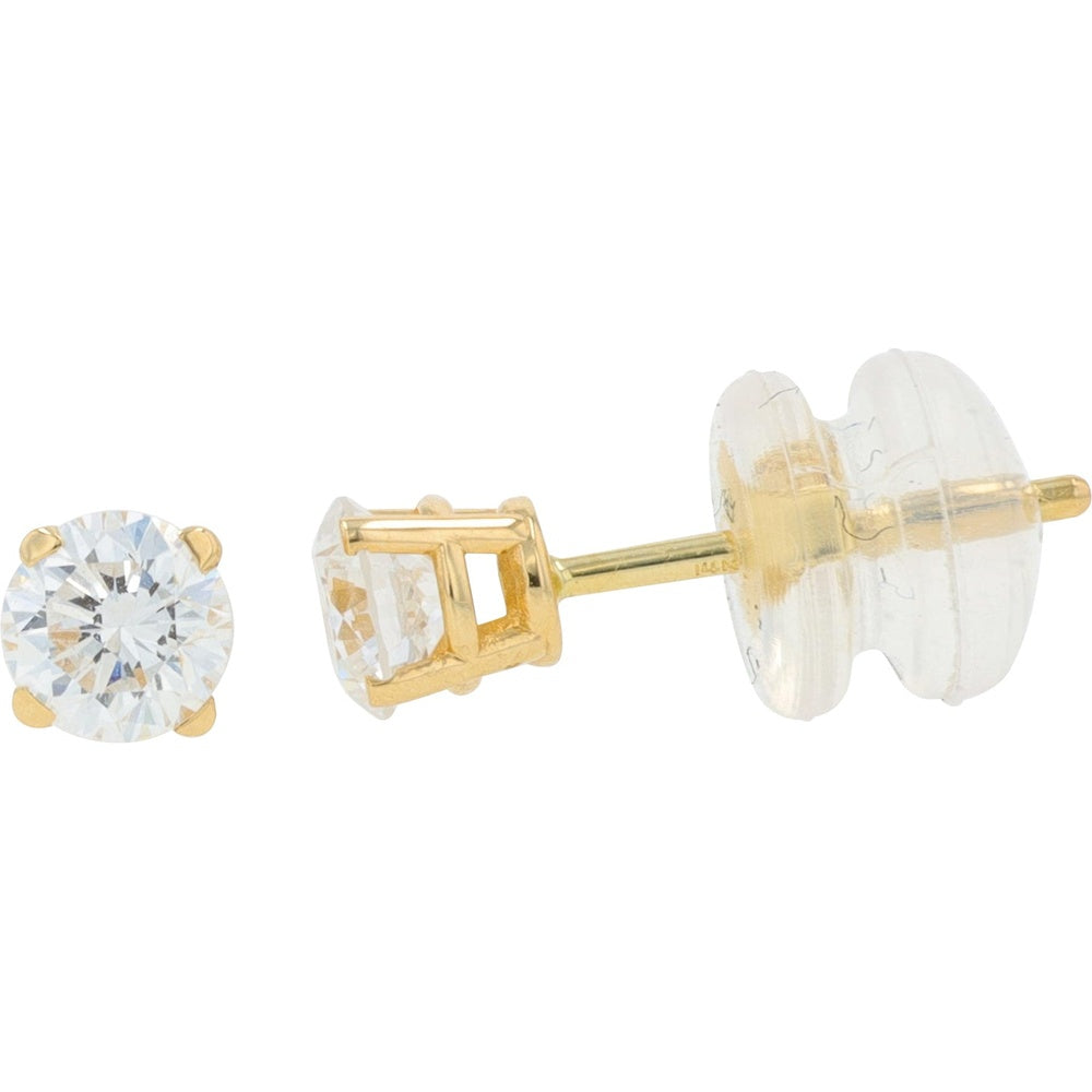 14K Yellow Gold 4-Prong Set Round Lab Grown Diamond Stud Earrings - 0.50 Carat Total Diamond Weight