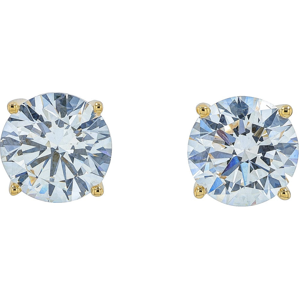14K Yellow Gold 4-Prong Set Round Lab Grown Diamond Stud Earrings - 2.00 Carat Total Diamond Weight