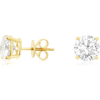 14K Yellow Gold 4-Prong Set Round Lab-Grown Diamond Stud Earrings - 4.00 Carat Total Diamond Weight - Royal Jewelry