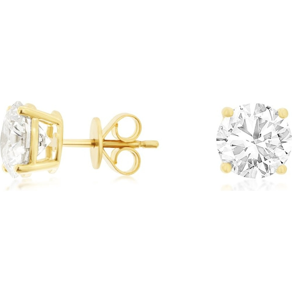 14K Yellow Gold 4-Prong Set Round Lab-Grown Diamond Stud Earrings - 4.00 Carat Total Diamond Weight - Royal Jewelry