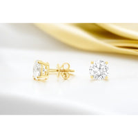 14K Yellow Gold 4-Prong Set Round Lab-Grown Diamond Stud Earrings - 4.00 Carat Total Diamond Weight - Royal Jewelry