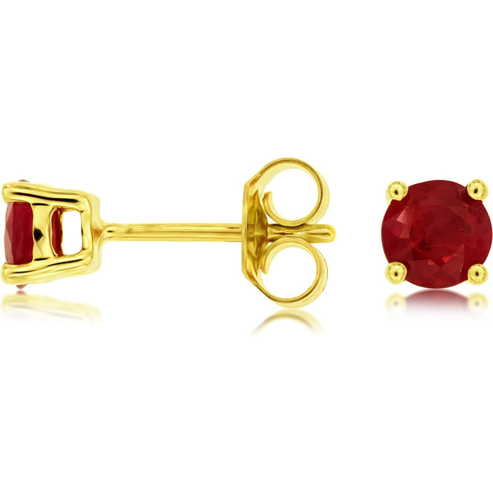 14K Yellow Gold 4-Prong Stud Earrings with Round Cut Rubies - 1.30 Carat Total Ruby Weight - Royal Jewelry