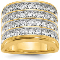 14K Yellow Gold 4-Row Diamond Ring with White Rhodium - 3.65 Carats Total Diamond Weight by IBGoodman