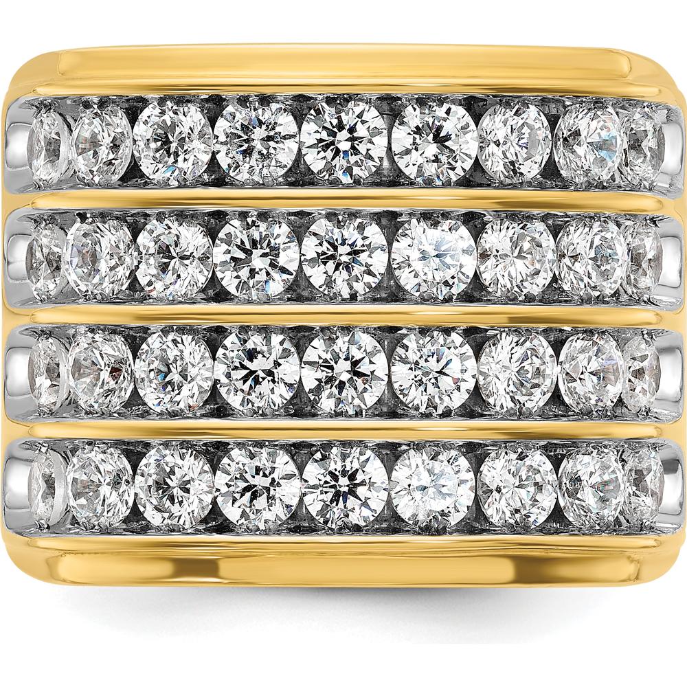 14K Yellow Gold 4-Row Diamond Ring with White Rhodium - 3.65 Carats Total Diamond Weight by IBGoodman