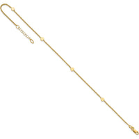14K Yellow Gold 4-Station Polished Heart Anklet with Adjustable 1" Extender - 10" Total Length