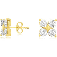 14K Yellow Gold 4-Stone Cluster Stud Earrings with Round Lab-Grown Diamonds - 2.00 Carat Total Diamond Weight - Royal Jewelry