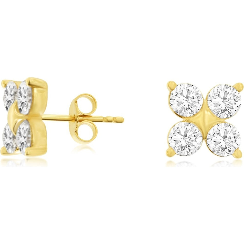 14K Yellow Gold 4-Stone Cluster Stud Earrings with Round Lab-Grown Diamonds - 2.00 Carat Total Diamond Weight - Royal Jewelry