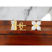 14K Yellow Gold 4-Stone Cluster Stud Earrings with Round Lab-Grown Diamonds - 2.00 Carat Total Diamond Weight - Royal Jewelry