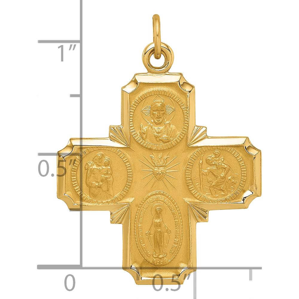 14K Yellow Gold 4-Way Medal Pendant with Polished and Satin Finish - Medium Size by Oro Pregiato