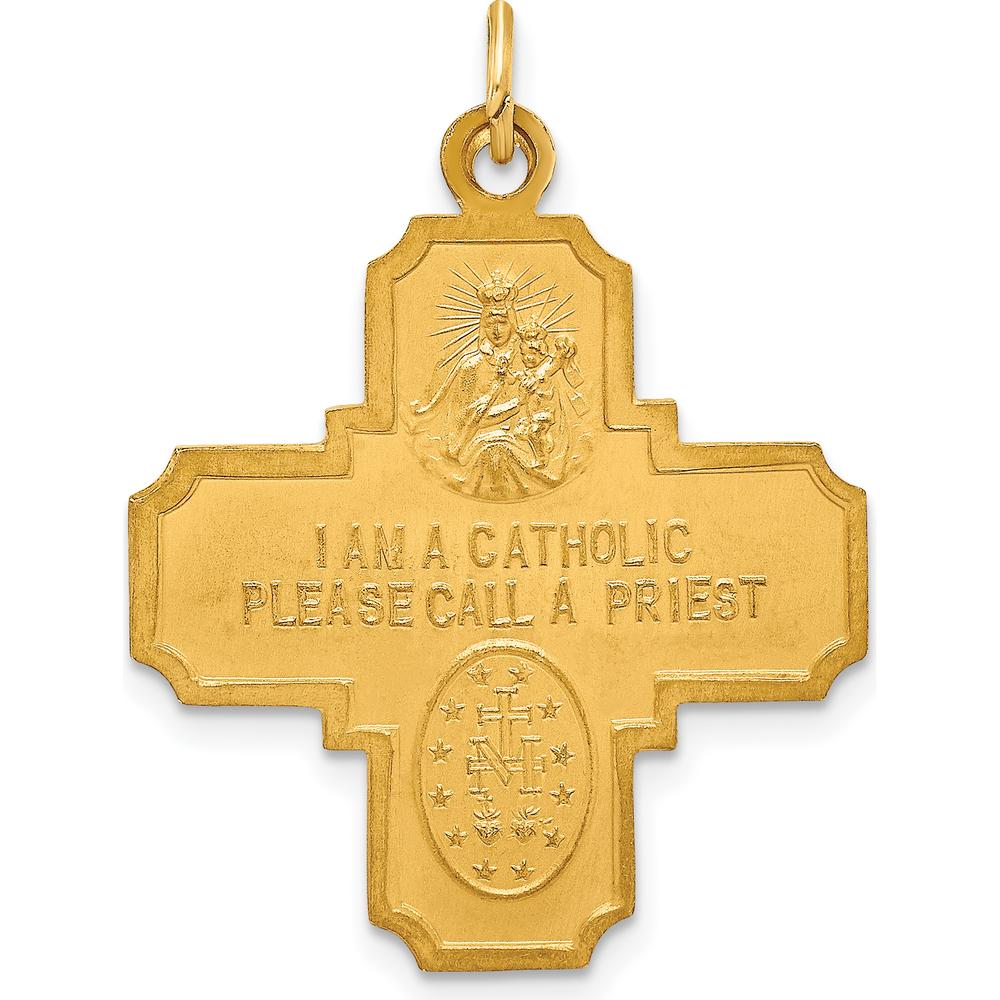 14K Yellow Gold 4-Way Medal Pendant with Polished and Satin Finish - Medium Size by Oro Pregiato