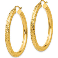 14K Yellow Gold 40mm Diamond-Cut Round Hoop Earrings - Elegant Textured Design by 0