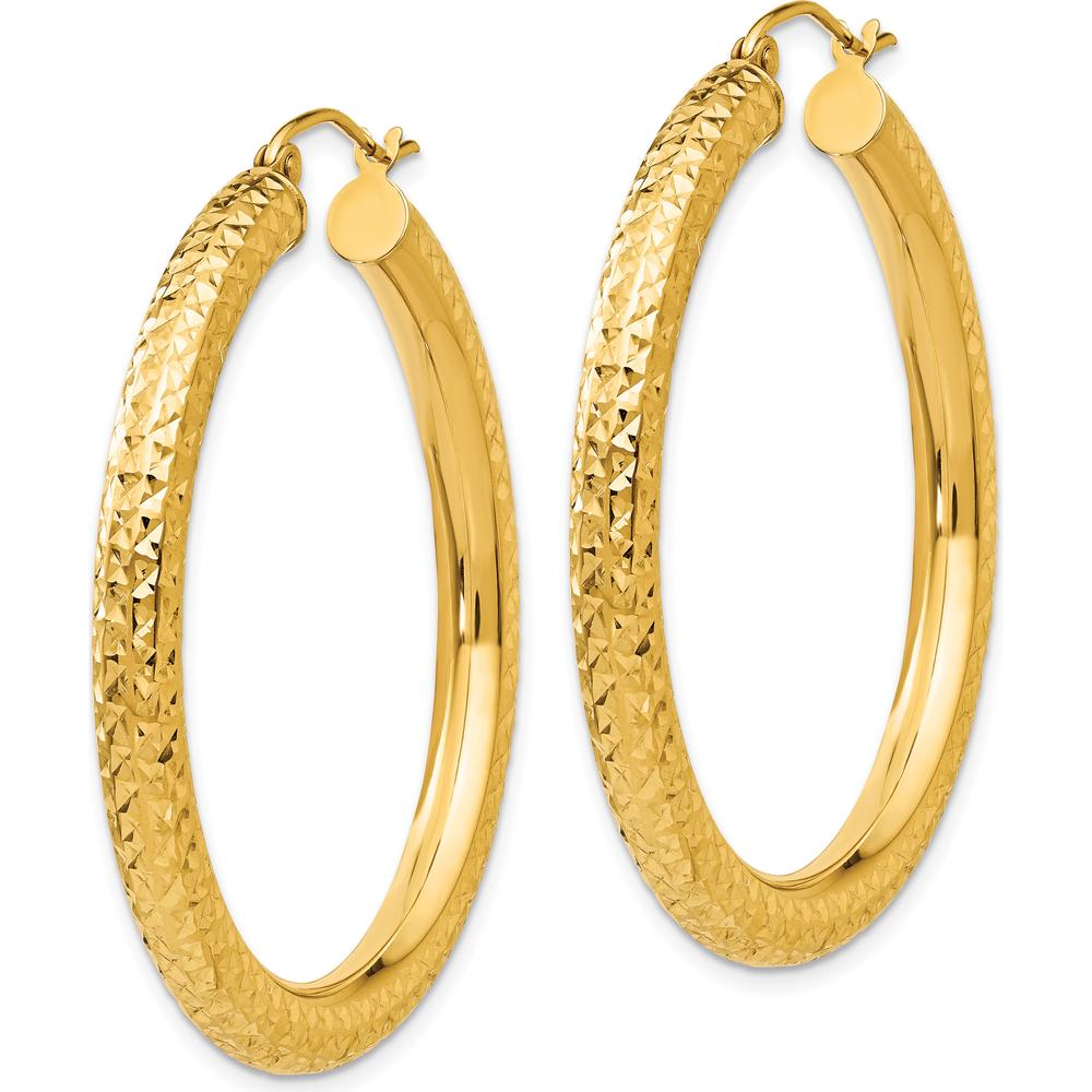 14K Yellow Gold 40mm Diamond-Cut Round Hoop Earrings - Elegant Textured Design by 0