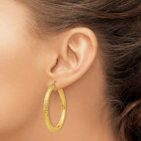 14K Yellow Gold 40mm Diamond-Cut Round Hoop Earrings - Elegant Textured Design by 0