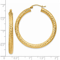 14K Yellow Gold 40mm Diamond-Cut Round Hoop Earrings - Elegant Textured Design by 0