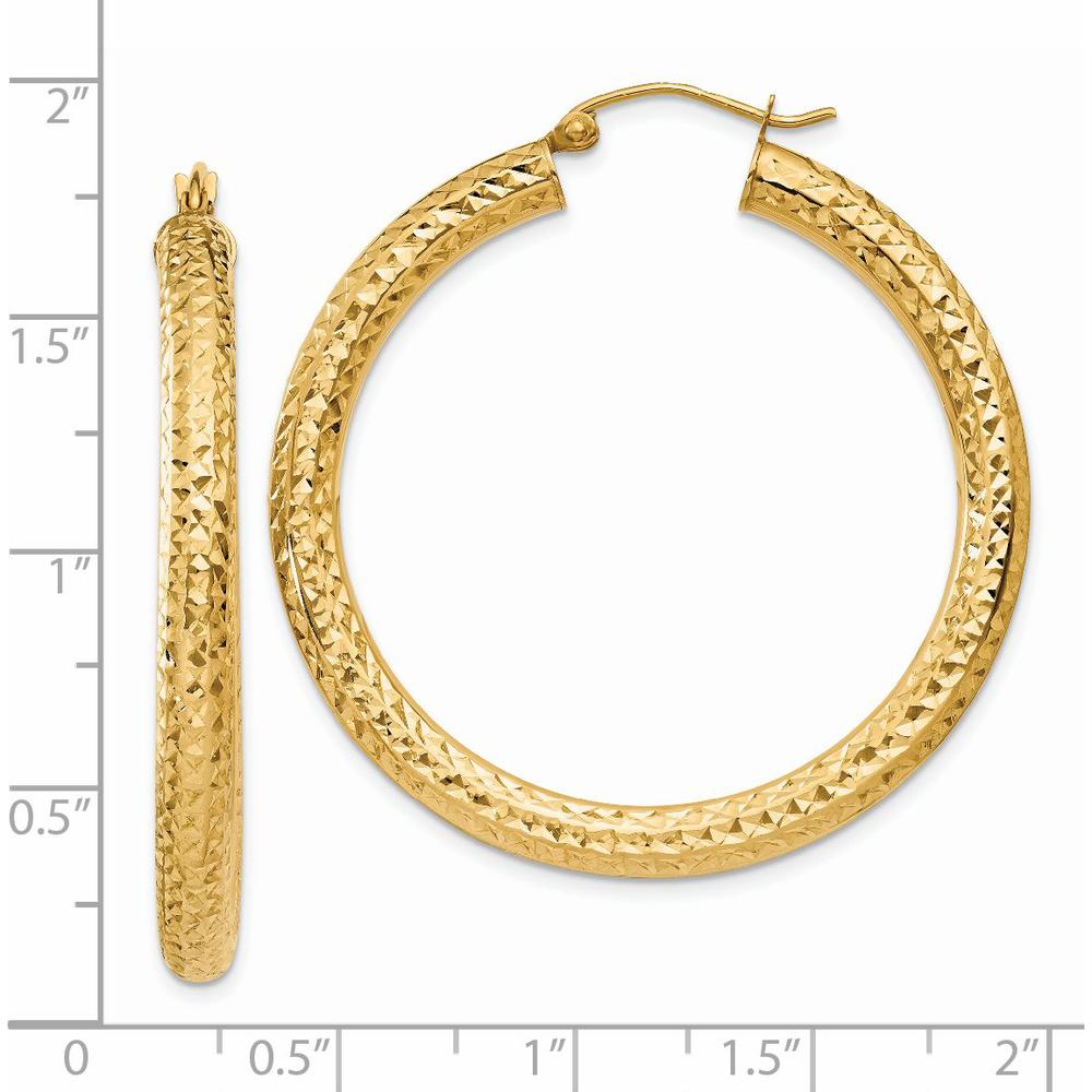 14K Yellow Gold 40mm Diamond-Cut Round Hoop Earrings - Elegant Textured Design by 0