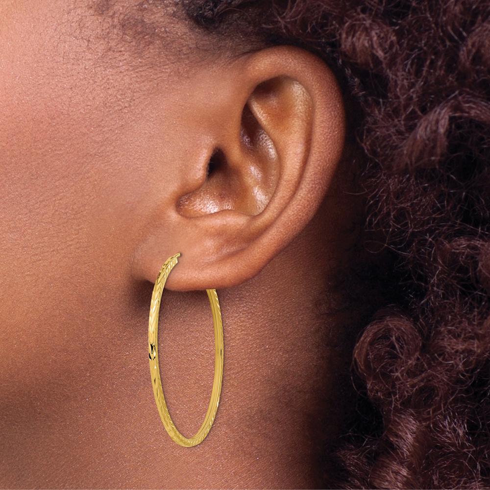 14K Yellow Gold 40mm Diamond-Cut Square Tube Endless Hoop Earrings - Lightweight, Polished Finish by 0