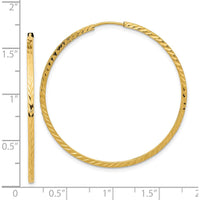 14K Yellow Gold 40mm Diamond-Cut Square Tube Endless Hoop Earrings - Lightweight, Polished Finish by 0
