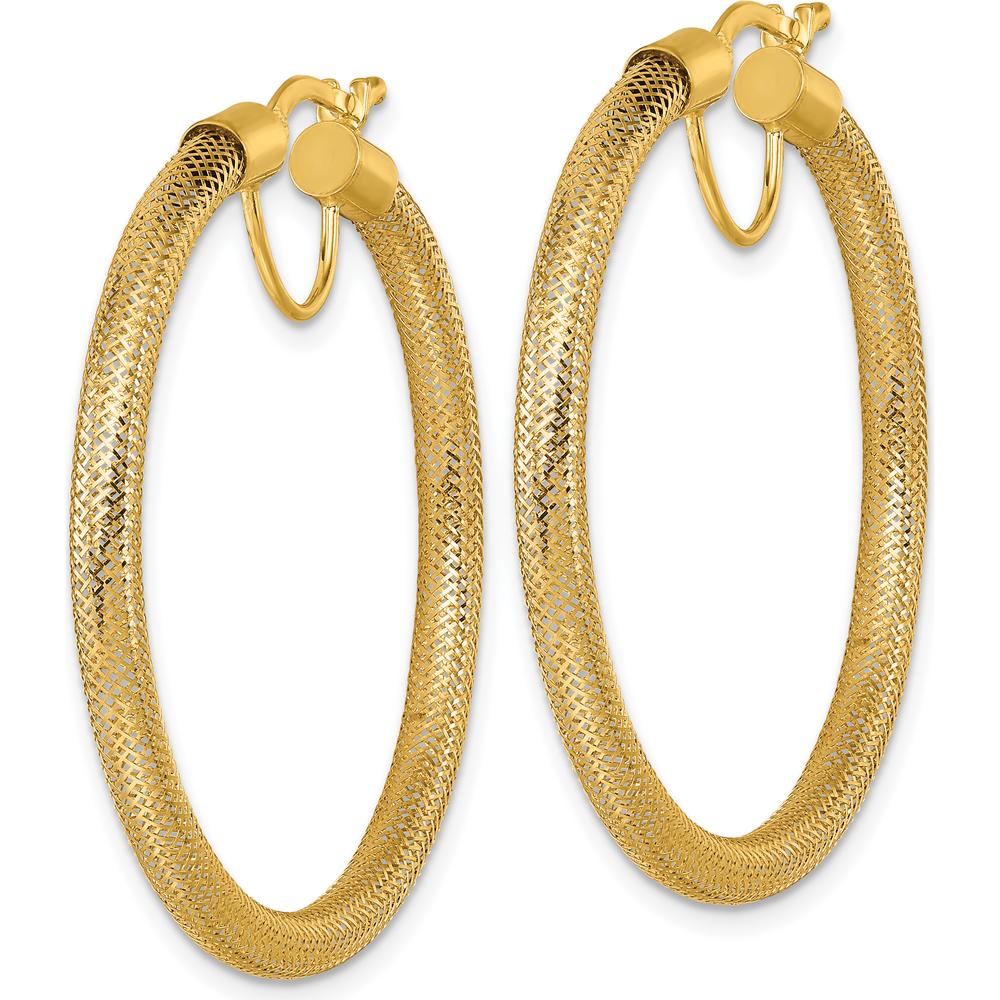 14K Yellow Gold 40mm Flexible Mesh Hoop Earrings with Polished Finish by 0