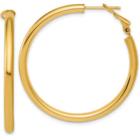14K Yellow Gold 40mm Polished Round Omega Back Hoop Earrings by Oro Pregiato