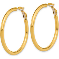 14K Yellow Gold 40mm Polished Round Omega Back Hoop Earrings by Oro Pregiato